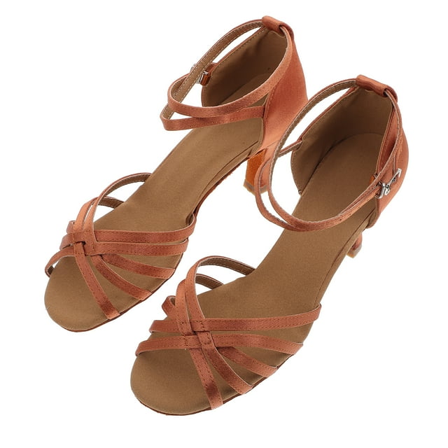 1 par de zapatos de tacón alto con tiras anudadas para baile latino para mujer - Talla 38 (dorado)
