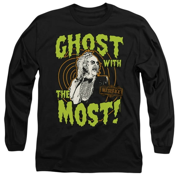 Beetlejuice Ghost Unisex Adult Long-Sleeve T Shirt,Black, 3X-Large