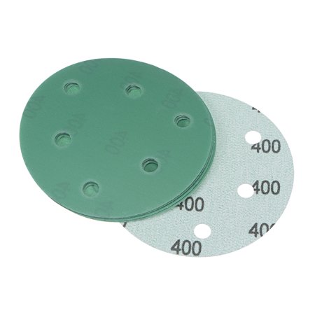 

5 Pack Green Film Sandpapers 400 Grits 5 Hook and Loop Backed Random Orbital Sanding Discs 6 Holes