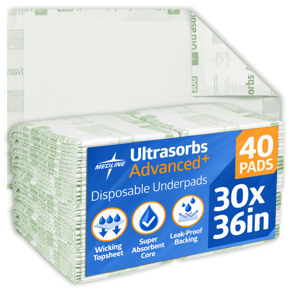 Medline Ultrasorbs AP 30"x 36", Disposable Underpads, Maximum Absorbency, 40 Count
