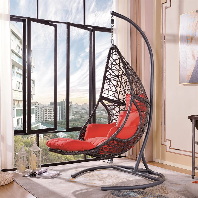 Artisan Furniture Cleorand Hanging Swing Chair in Grey with Red Cushion - Walmart.com - Walmart.com