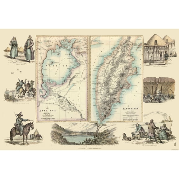 Historic Map - Kamtchatka Russia Aral Sea  - Fullarton 1872 - 33.86 x 23 - Vintage Wall Art