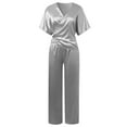 thumbnail image 4 of Women Casual Solid Half Sleeve Shirt Belt Contrast Pocket Drawstring Trousers Pants Set Pant Suits for Women Juniors Petite Pants Suit for Women Elegant Dresses for Women Wedding Guest Snowmobile Suit, 4 of 7