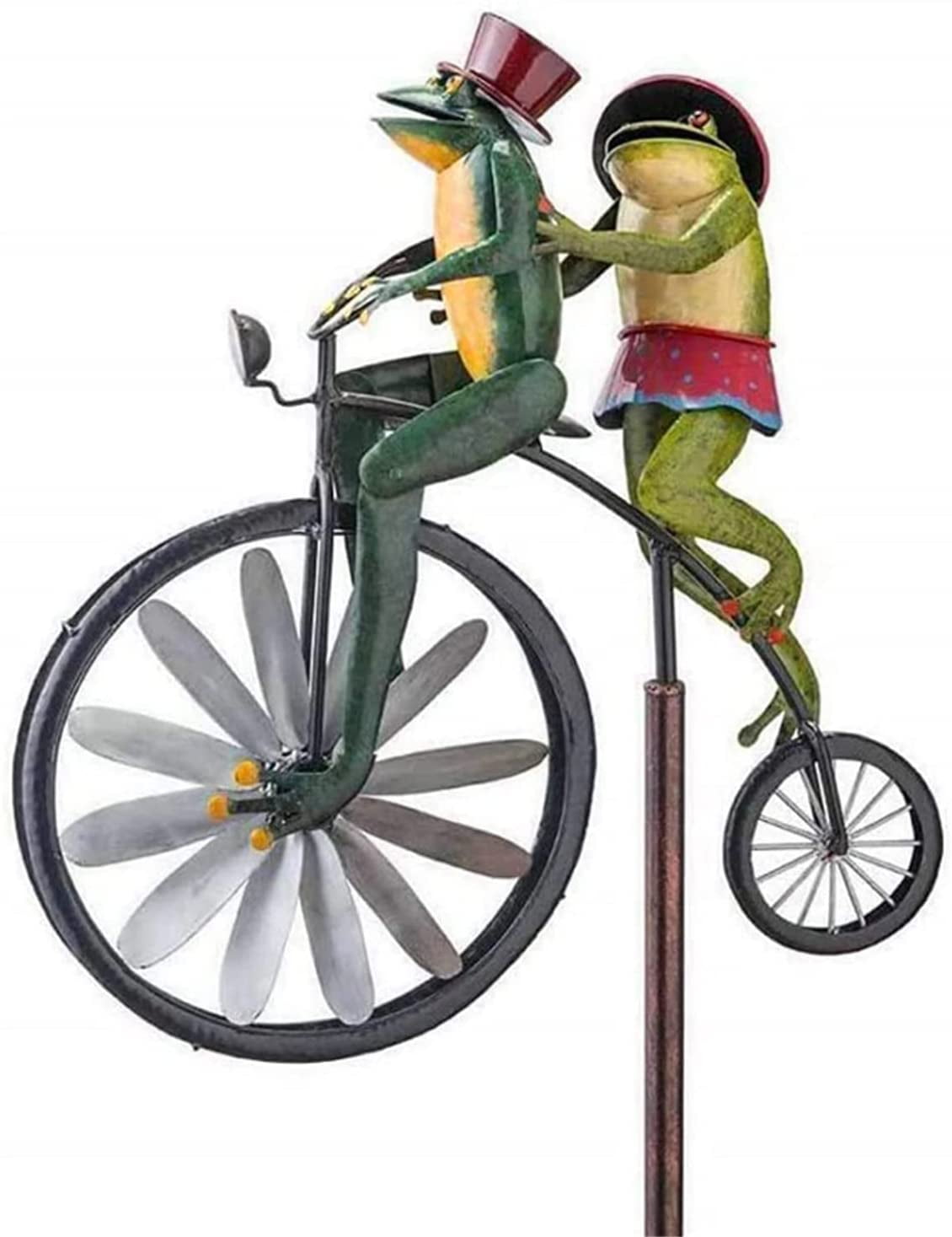 Originalsourcing Frog Garden Statues, 30'' Metal Frog Couple on a Vintage Bicycle Wind Spinner