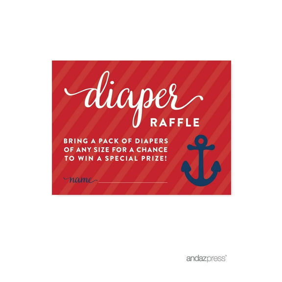 Diaper Raffle Navy Blue Nautical Baby Shower Game, 30-Pack
