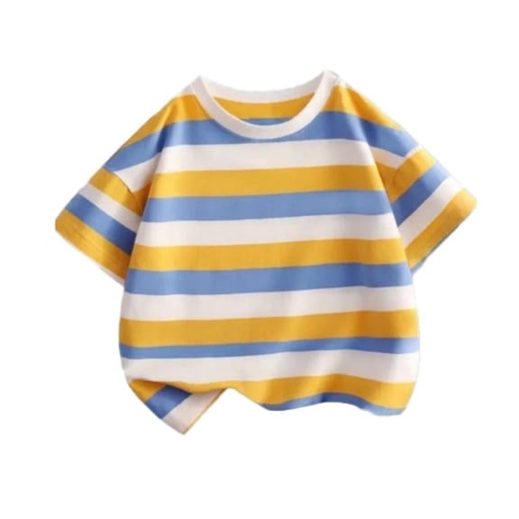 CYRBOKO Boys Summer T-shirts, Crewneck Striped Short Sleeve Casual Pullover Tops Blue Size 7-8 T