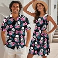 thumbnail image 2 of Jeiento Skull Matching Vacation Outfits for Couples Dress for Women Tropical Floral Summer Mens Button Down Shirt Sleeveless Tiered Hawaiian Dress Matching Beach, 2 of 6