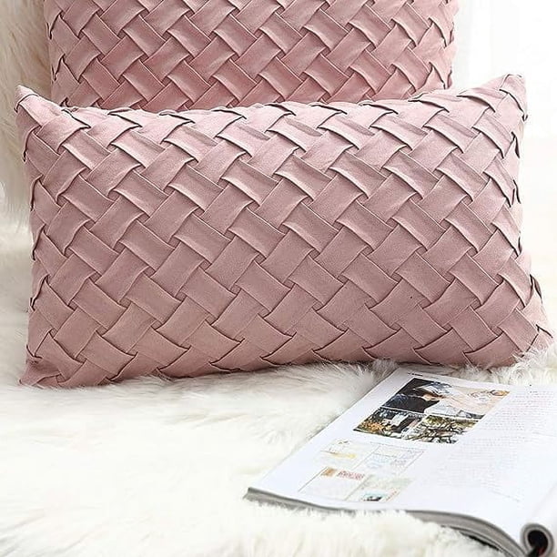 Xiao Hua Funda de cojín decorativa con diseño de tejido de canasta, de ante súper suave, con acento lumbar sólido para sofá o coche (rosa sakura, 30,5 x 50,8 cm)