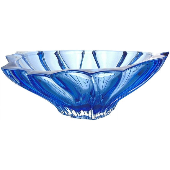 Aurum Crystal AU52045, 13" Plantica Salad Bowl, Bohemian Glass Blue Fruit Bowl
