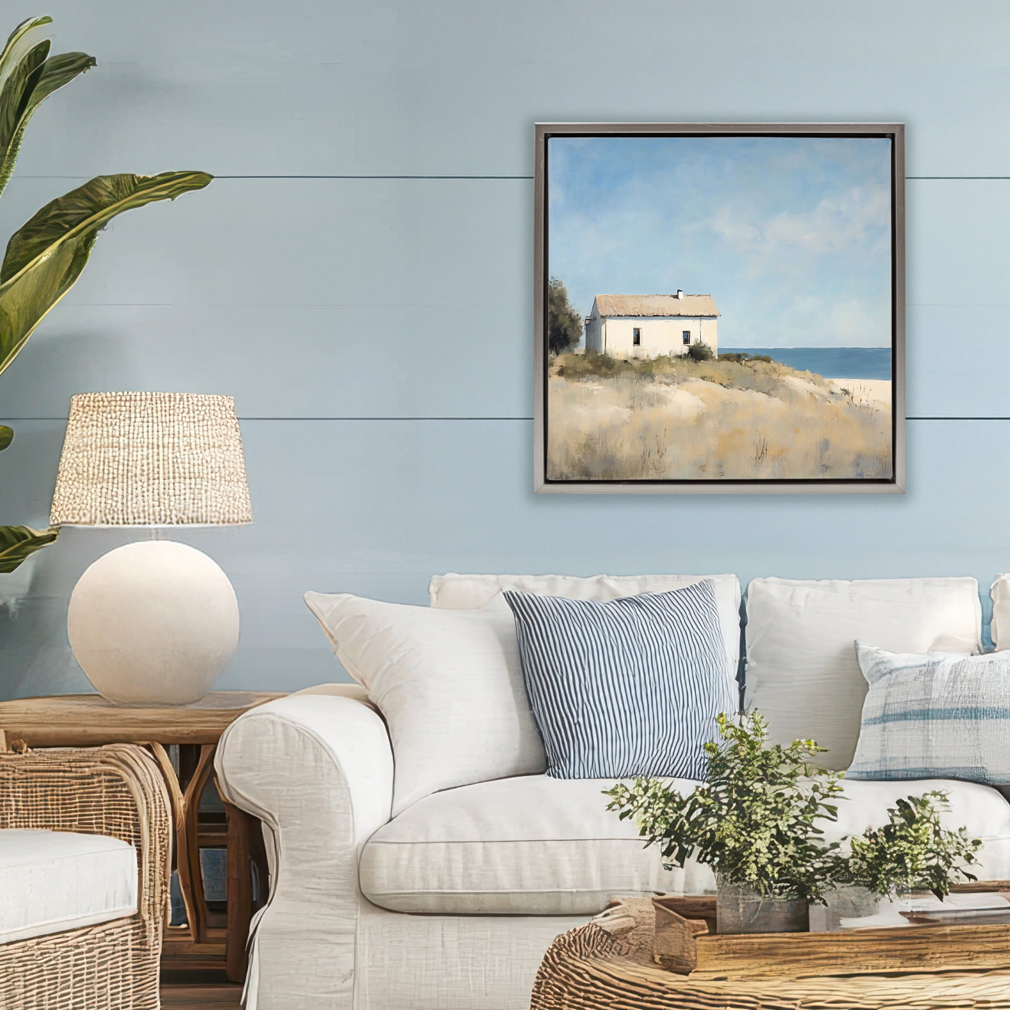 Stupell Industries Simple Beach House on Dunes Gray Framed Floater Canvas Wall Art, design by Creative Studio