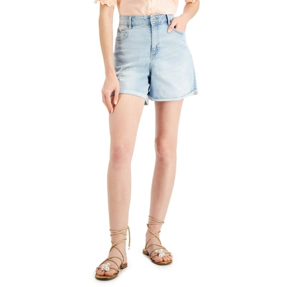 INC International Concepts Womens High Rise Raw Hem Denim Shorts Light Indigo 18