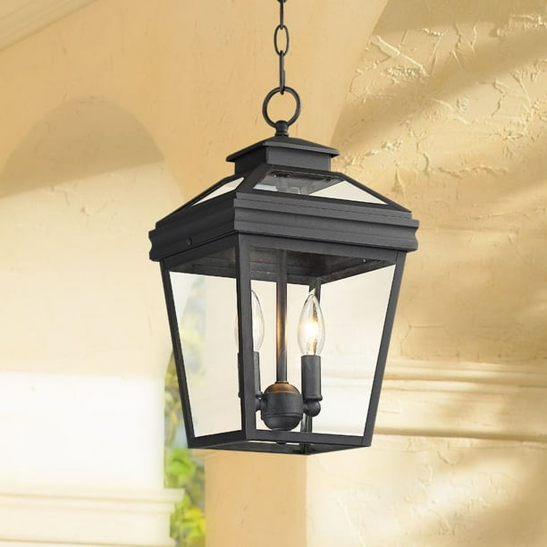 John Timberland Traditional Outdoor Ceiling Light Hanging Black Lantern 16 1/2" Clear Glass for