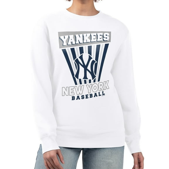 Women's Starter White New York Yankees Poster Print Team Fleece Pullover Sweatshirt