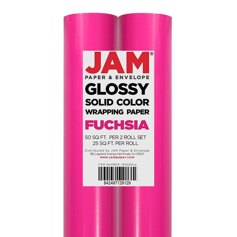 JAM Paper Glossy Fuchsia Pink Wrapping Paper, All Occasion, 25 Sq. ft., 2/Pack