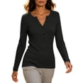 thumbnail image 6 of Qiopertar Women's Sweaters V Neck Long Sleeve Ribbed Knit Pullover Slim Fit Casual Basic Tops for Fall Winter Black XS, 6 of 7
