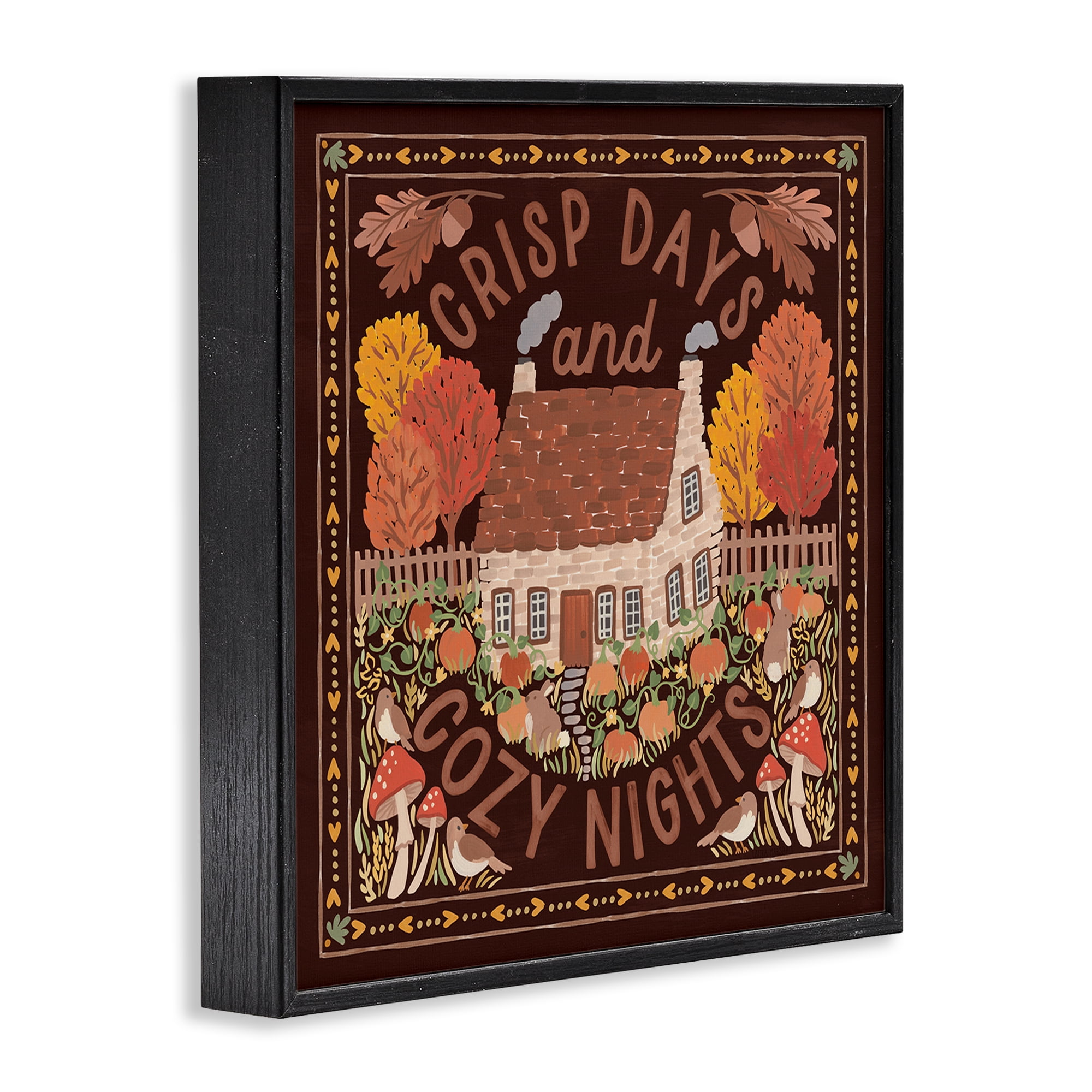 Stupell Industries Crisp Days Fall Phrase Landscape Painting Black Framed Art Print Wall Art, 12 x 12