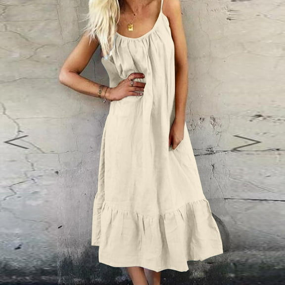 FDGIU Women's Boho Floral Maxi Sundress - Sleeveless Spaghetti Strap Beach/Picnic/Lounge Dress with Smocked Tiered Design