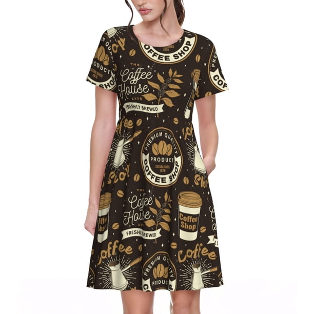 Balery coffee shop house Vestidos sueltos de manga corta para mujer, vestidos de verano 2025, vestidos casuales de corte A con vuelo.