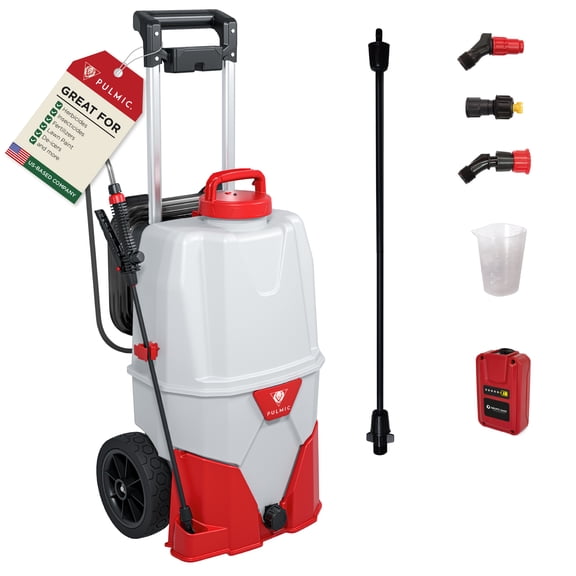 9.25-Gallon Battery Powered Cart Sprayer with Wheels, 18V Removable Lithium Battery, 3 Spray Speeds up to 60 Psi, 20 ft Hose for Lawn and Garden Use