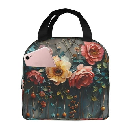 Insulated Lunch Bag for Women Men - Floral Dreamcatcher Elegance Leakproof Cooler Lunch Box for Women Men  Lunch Tote Bags for Work School Picnic Travel