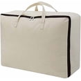 thumbnail image 3 of Breathable Canvas Cotton Soft Storage Bags with 3-side Zip Handles, Bedding, Sweaters, Clothes Organizer in Wardrobe, Beige, 2pcs, 3 of 6