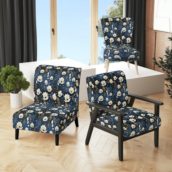 Designart "Essence Of Artistic Florals III" Blue Floral Upholstered Accent Chair - Cottage Arm Chair For Living Room