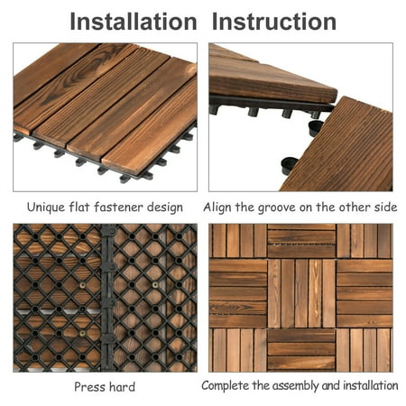 Costway 11 Pcs 12 X 12 Interlocking Wood Deck Tiles Patio