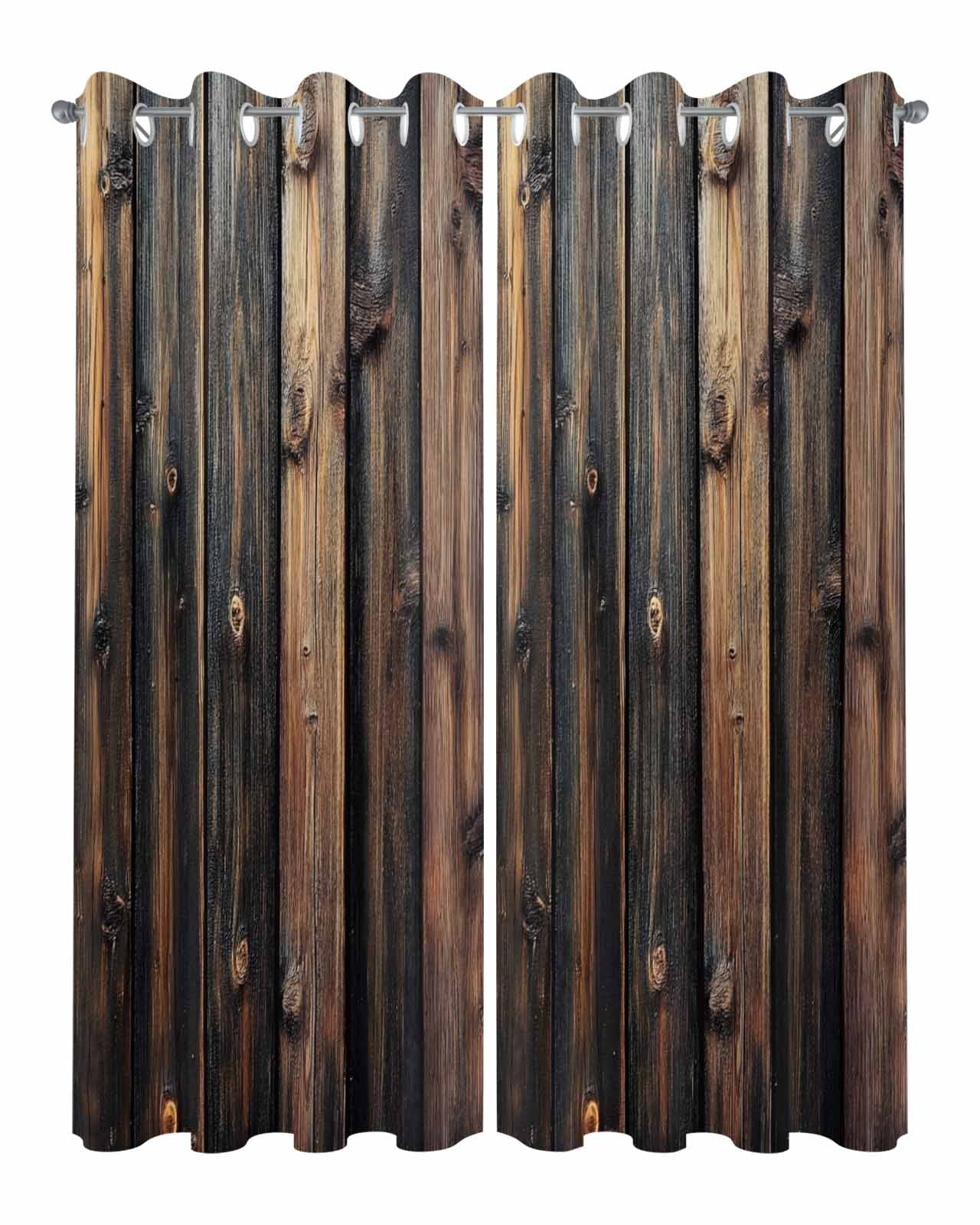 nqOlkjepod Outdoor Curtains for Patio Waterproof, Farmhouse Wooden Outdoor Privacy Panels Grommet, Brown Modernism Retro Blackout Outside Curtains for Porch/Cabana/Pergola/Gazebo 54"x84", 2 Panels