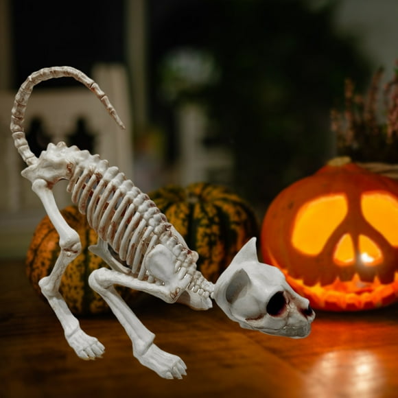 Fairnull Halloween Decoration Realistic Looking Decorative Enhance Atmosphere Plastic Horror Cat Skeleton Halloween Ornament for Home
