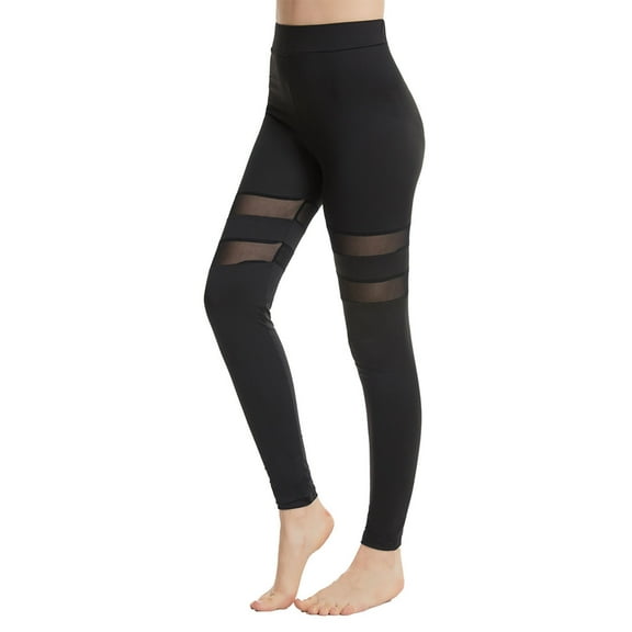 AKOEE High Waisted Yoga Leggings for Women with Side Mesh Stretch Slim Leg Workout Gym Active Pants (XL, Black)
