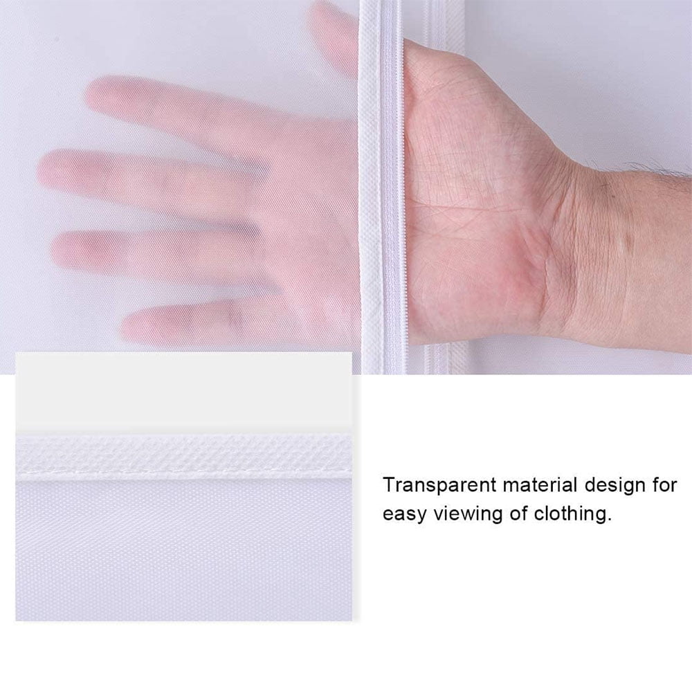 Set of 5 Hanging Garment Bags for Storage Breathbale Suit Cover for Closett Dust Suit Cover Protector with Zipper for Suit Coat, Jacket,White,60x100cm