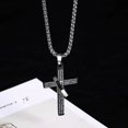 thumbnail image 4 of BKBP Cross Pendant Necklace Fashion Men's Stainless Steel Our Father Prayer Ring Chain, 4 of 5