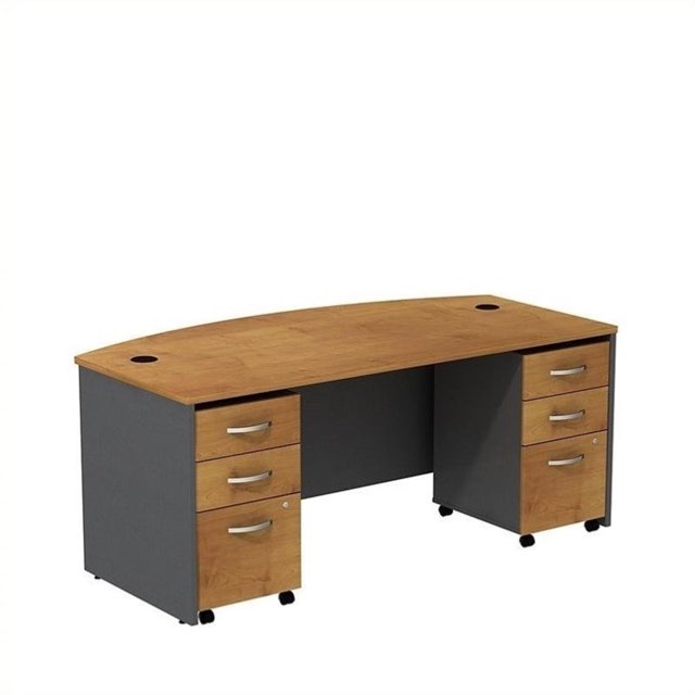 Series C 72" Bowfront Desk with Pedestal in Natural Cherry - Engineered Wood