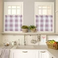 thumbnail image 2 of Pink White Plaid Kitchen Curtain 24 Inch Length Small Short Cafe Tiers Curtains Drape, Modern Geometric Checkered Lattice Window Treatment Rod Pocket Curtains Drapery Panels, 27.5x24, 2 of 5
