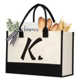 thumbnail image 1 of shenee Bolsa de lona con inicial, bolsa de yute de playa personalizada, regalo para mujeres, vacaciones, amigos, regalo de cumpleaños, boda, Año Nuevo, 1 of 5