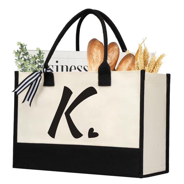 shenee Bolsa de lona con inicial, bolsa de yute de playa personalizada, regalo para mujeres, vacaciones, amigos, regalo de cumpleaños, boda, Año Nuevo