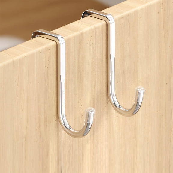 Over The Door Hook - Loetky Stainless Steel Double‑S Hook, Silver No‑Drill Towel Hooks, Heavy‑Duty Hanging Organizer For Cabinet Kitchen Bathroom Wardrobe Storage, 1Pc