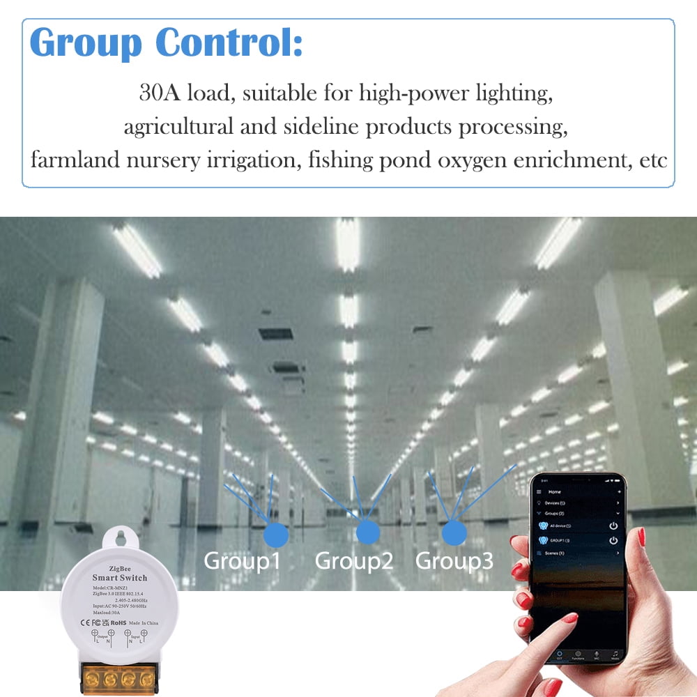 ZigBee 30A wireless remote control switch, Tuya Smart Life App, supports Amazon Alexa Google Assistant voice control, suitable for high-power lighting and electromechanical processing