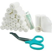 Conforming Bandage ,4" x 5 Yards Stretched，24-Pack Gauze Bandage Rolls with Bonus Tape   Scissors, First Aid Supplies,Non-Sterile