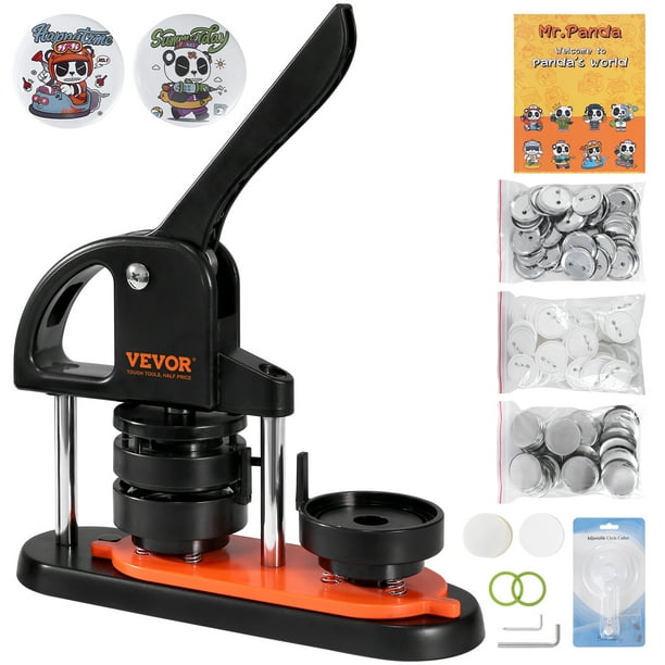 VEVOR Máquina para hacer botones, 2,28 pulgadas/58 mm con 100 piezas de botones, kit de prensa con mango de arco ergonómico