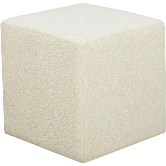 Lifestyle Solutions 18â Warren Ottoman Square Elegant Boucle, Stationary Ottomans, Backless Chair, Footrest for Living Room, Footstool Office, Bedroom, Padded Seat, Snow White Ivory