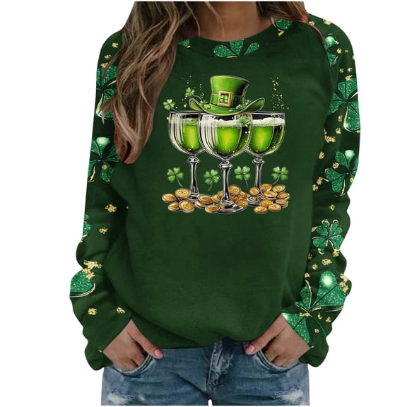 Levmjia Womens Sweatshirt Tops Long Sleeve St. Patrick's Day Printed Casual Round Neck Soft Breathable Work Commute Holiday Home Relaxation