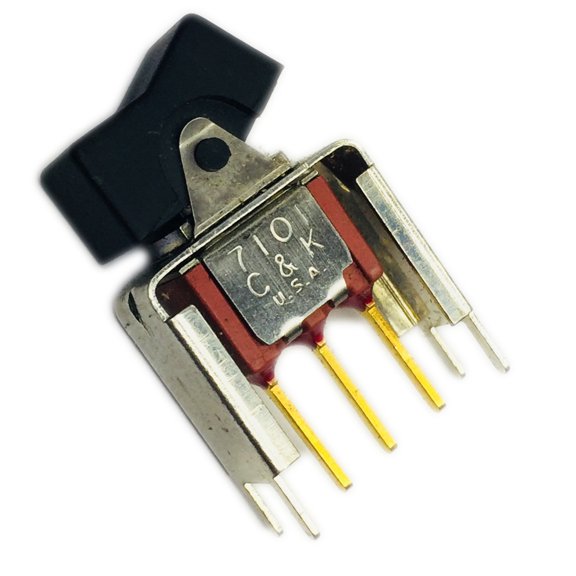 7101J1V7BE2 Rocker Switch ON None ON SPDT PC Pins Long Rocker 20VAC 20VDC 0.4VA