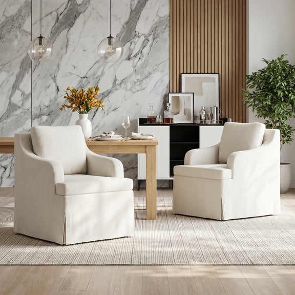 MAYEERTY 25.6" Beige Fabric Rolling Arm Dining Chair, 300LBS High Density Sponge Accent Chair for Dining Living Bedroom Restaurant