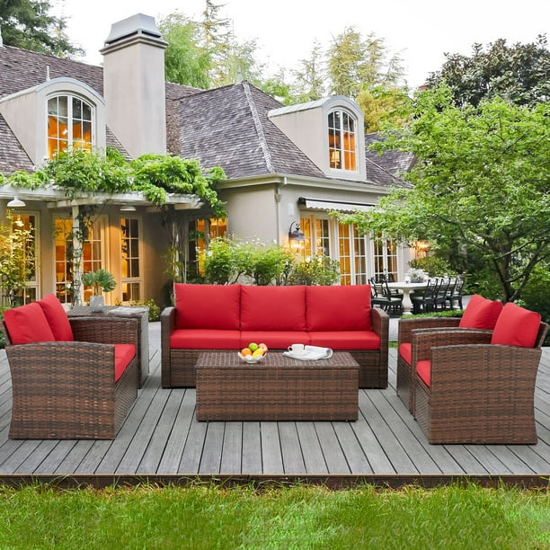 AECOJOY 7 Pieces Outdoor Furniture Set with Storage, Rattan Wicker