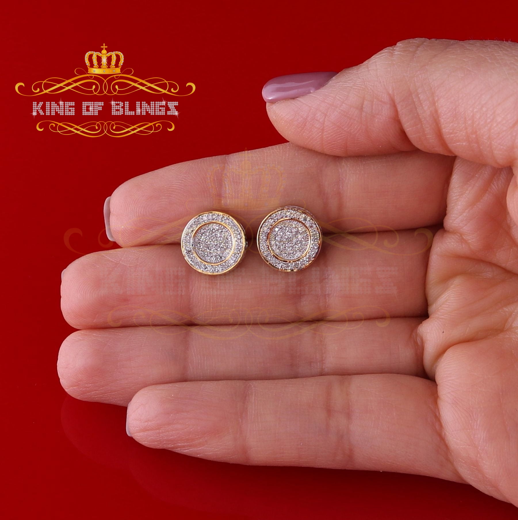 King of Bling's 10K Real Yellow Gold Real Diamond 0.50CT Men's/Women's Round Stud Micro Earring