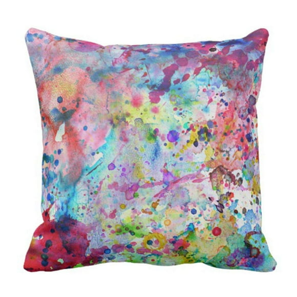 BSDHOME Pink Artistic Abstract Bright Watercolor Paint Splatters Purple Modern Pillowcase Cover 18x18 inch