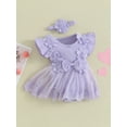 thumbnail image 3 of ZINTAOZT Newborn Baby Girl Romper Dress Outfits Flower Mesh Lace Ruffle Jumpsuit Dress Headband Cute Summer Clothes, 3 of 8