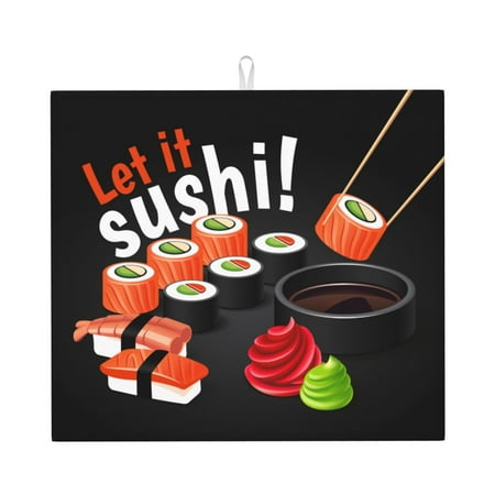 

Dish Drying Mats for Kitchen Counter Sushi (2) 16x18in Dish Drying Pad Coffee Mat with Hanging Loop Super absorbent Kitchen Counter Mat Coffee Bar Accessories