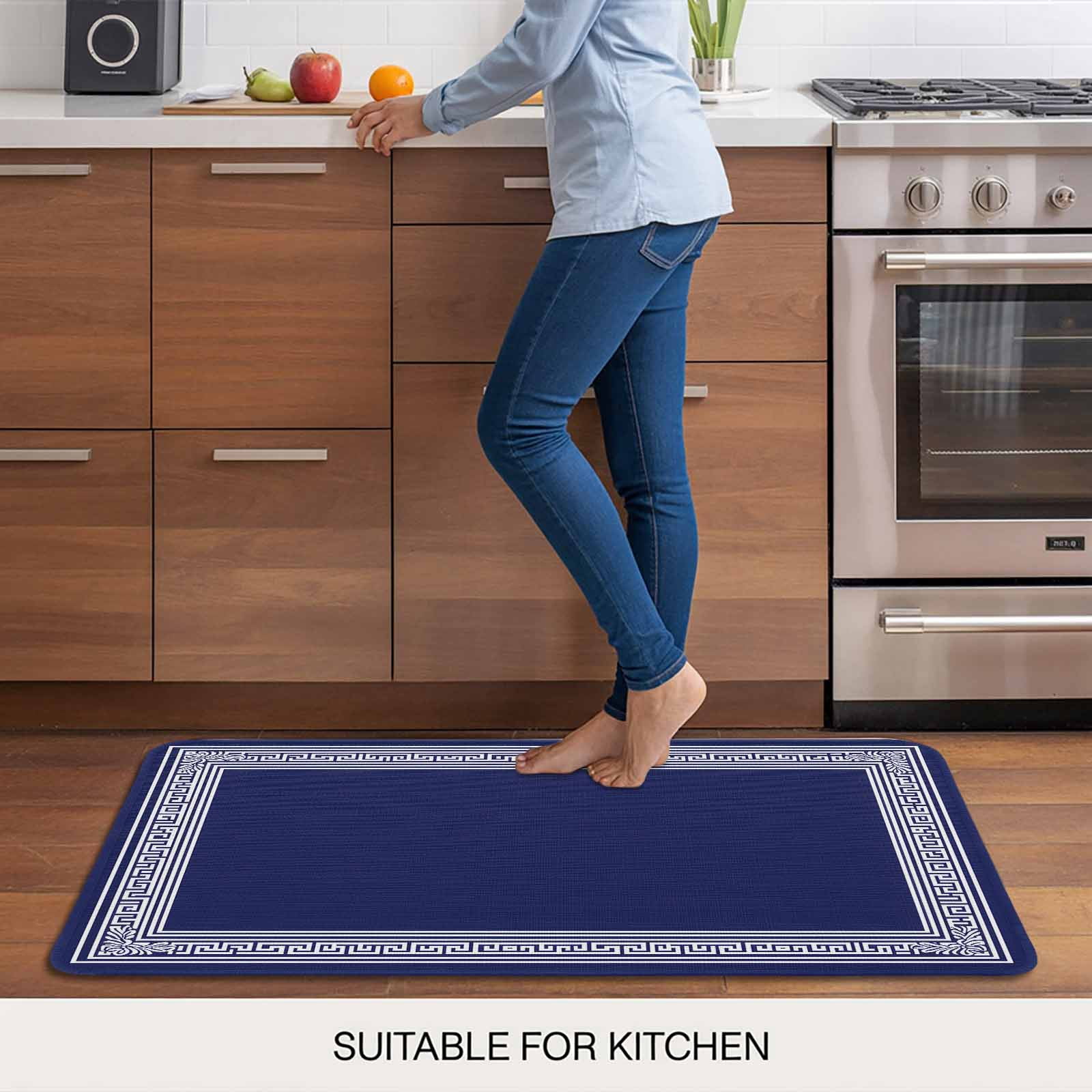 Navy Blue Geometric Doormat Outdoor Entrance 20"x31.5", White Greek Key Farmhouse Absorb Moisture Dirt Door Mats, Non-Slip Rubber Backing Floor Mats Indoor, Low-Profile Front Door Rugs